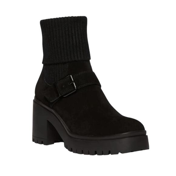 NWOT Women’s Blondo Remi Waterproof Knit Lug Bootie Black Suede – Sz 9.5 - Picture 1 of 6